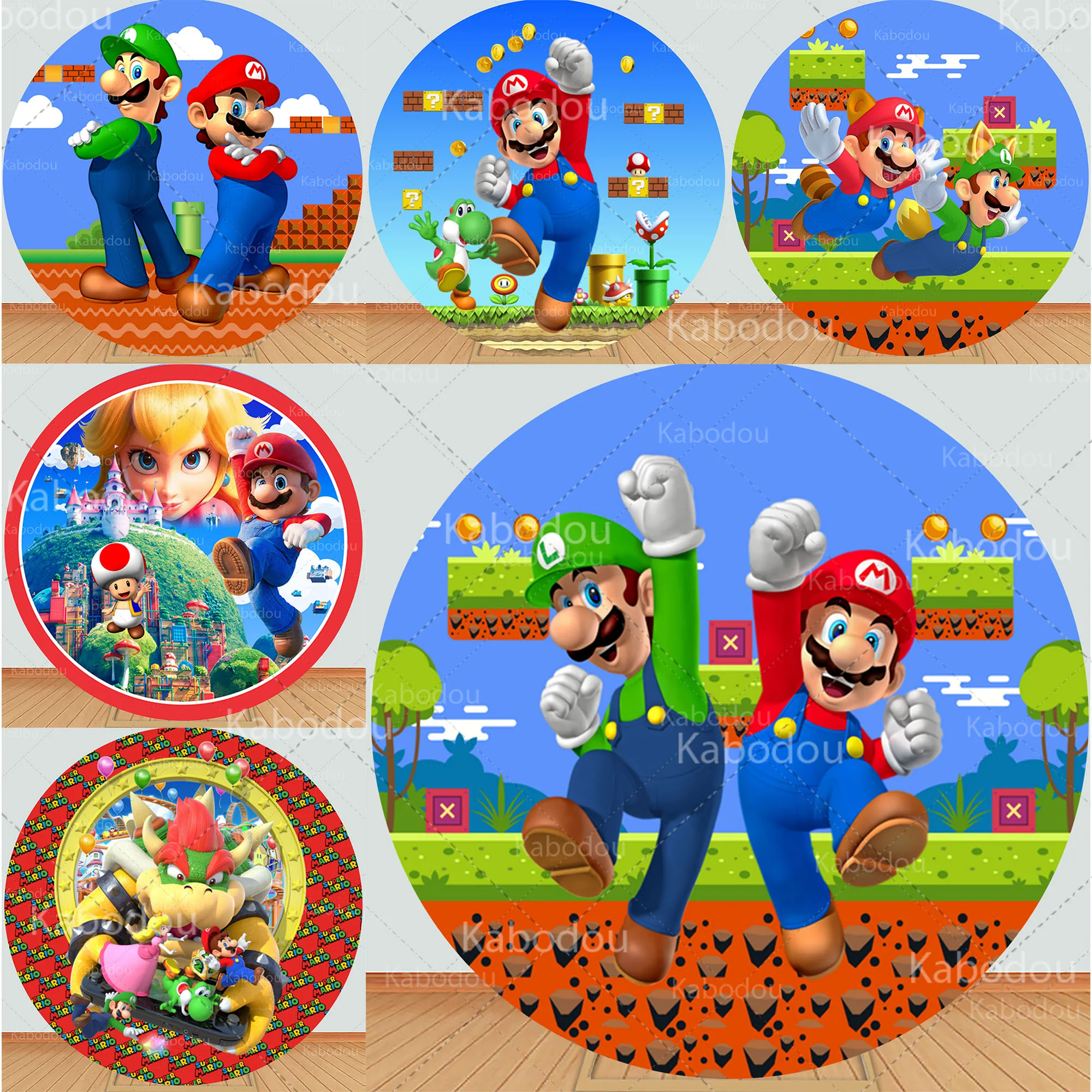 

Super Mario Bros Round Backdrop Birthday Decoration Party Baby Shower Circle Photo Photography Background Poster Studio Prop