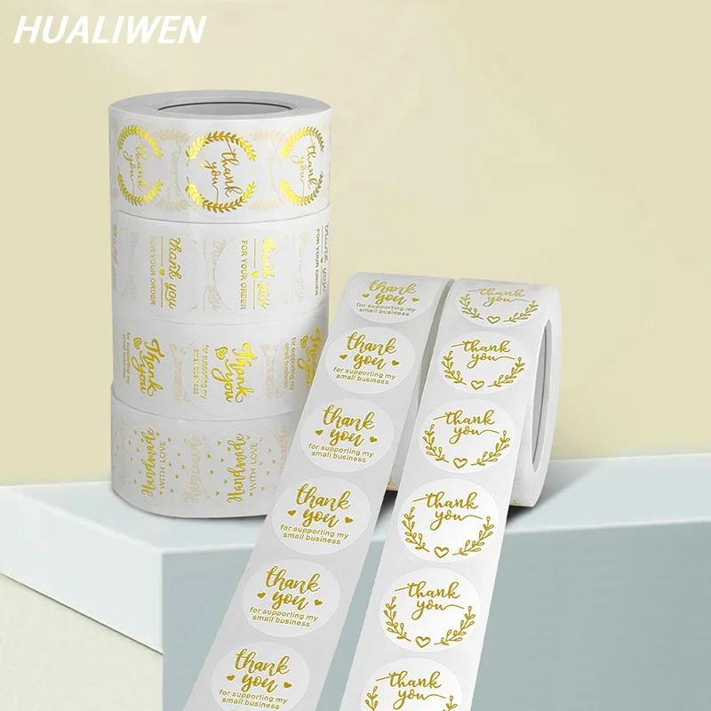 500 sheets/roll creative hot stamping packaging thank you stickers for enterprise business gift packaging dry adhesive stickers