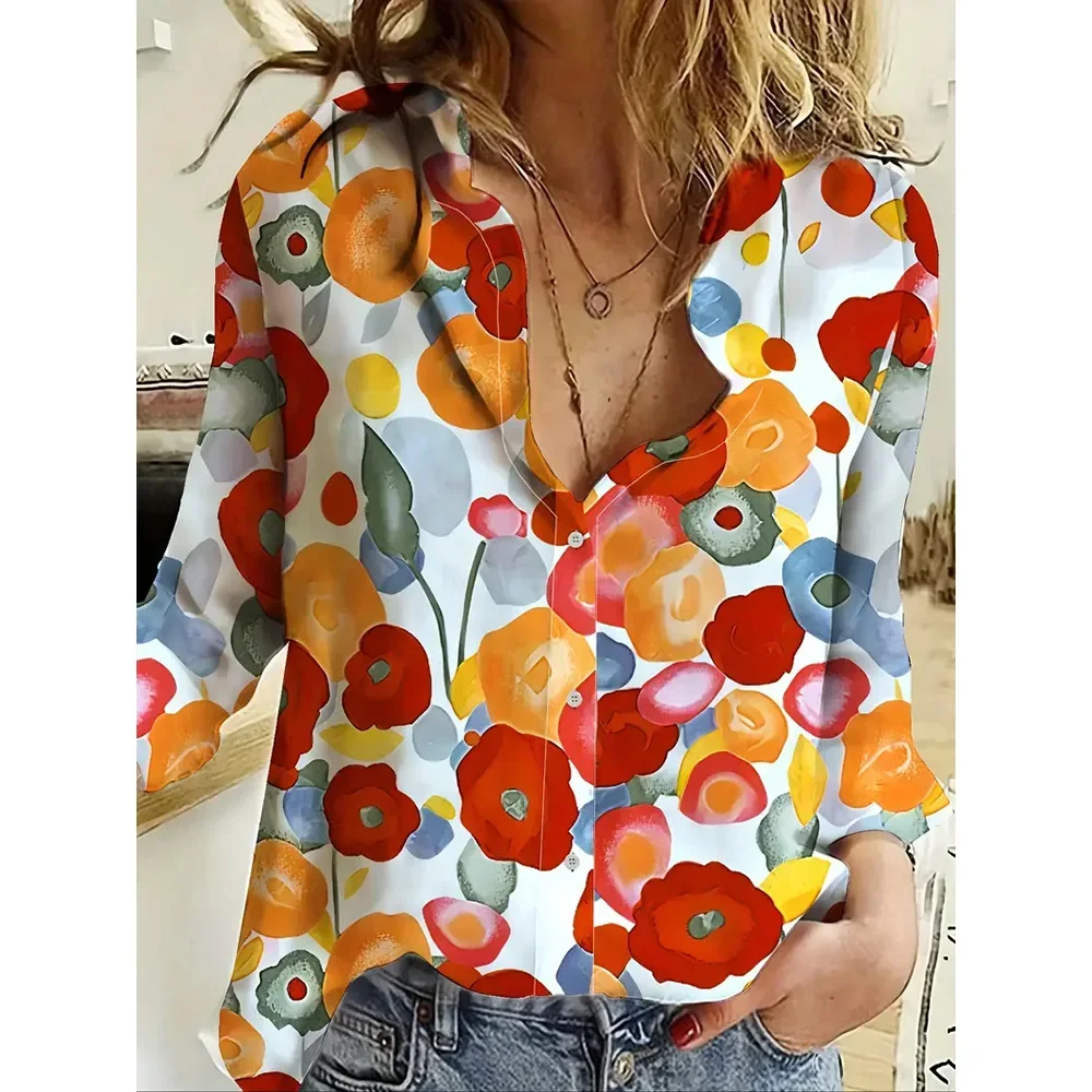 Women's Fashionable Single-Breasted Tops Birds Printed Long Sleeve Shirts Summer Button Basic Shirts Winter Spring Oversizesd