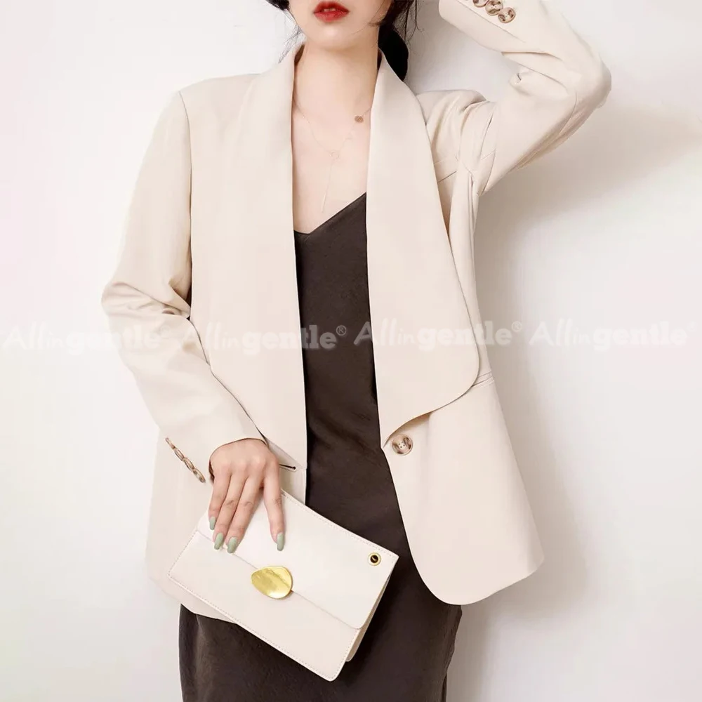 Single-Button Blazer Shawl Collar women's Jackets for Office Casual Evening Gatherings.