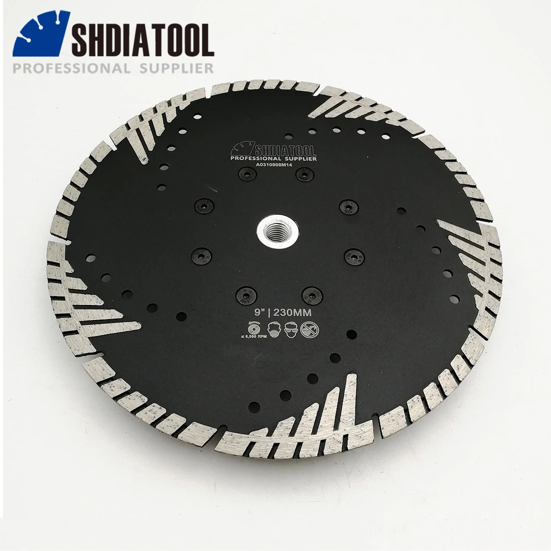 SHDIATOOL 2Pcs 230mm M14 Flange Diamond Saw Blade with Protection Teeth 9" Granite Marble Masonry Concrete Diamond Cutting Disc