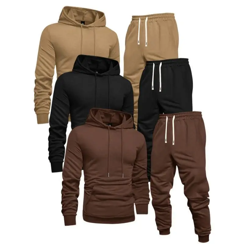 3 Pack Men's Casual Sports Hoodie And Sweatpants Set Comfortable Breathable Gym Workout Clothing Easy Care Machine Washable