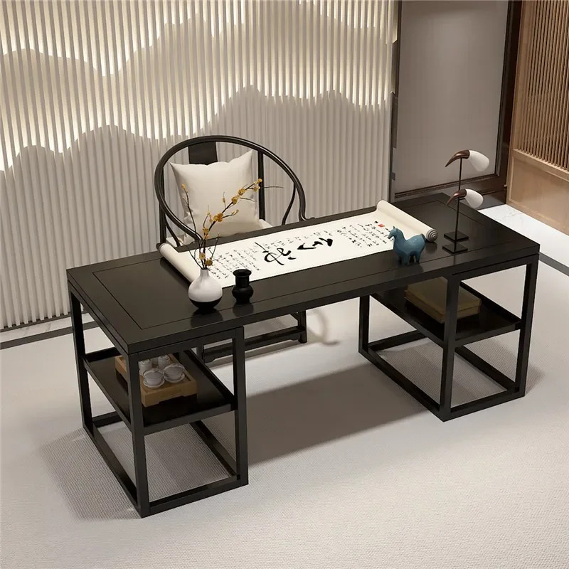 Nordic Simple Solid Wood Desk Modern Chinese Kung Fu Tea Table Long Calligraphy Table Light Luxury Wrought Iron Pine Tea