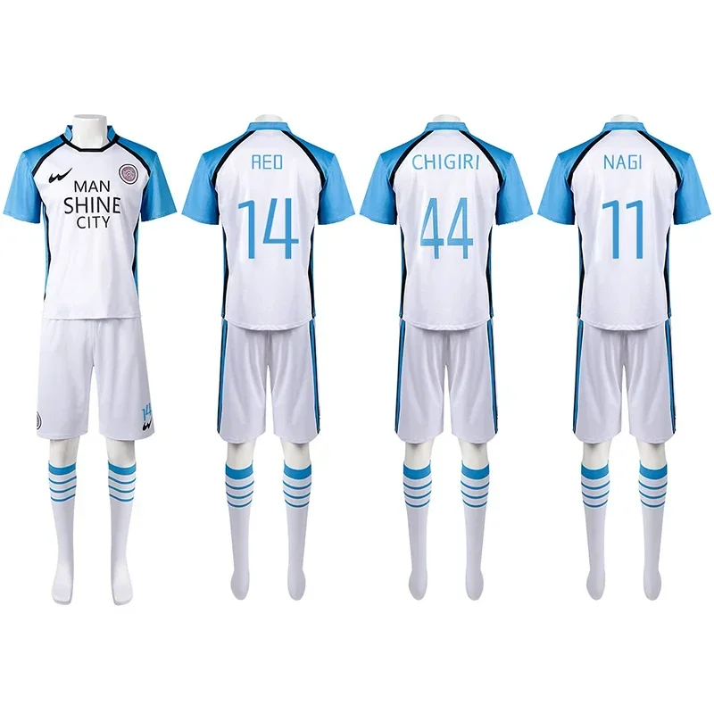 

Mikage Reo Chigiri Hyoma Nagi Seishiro Cosplay Blue Lock Cosplay Costume White Blue Jersey Socks Set Unisex Role Playing Outfit