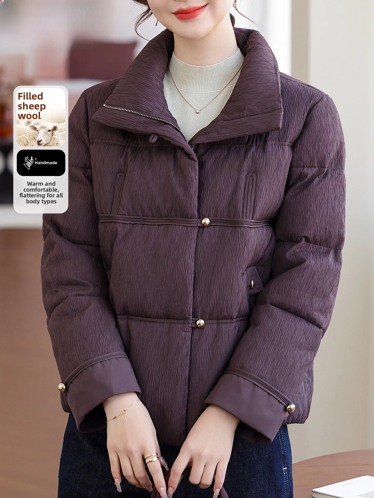 

Модная зимняя хлопковая куртка-пуховик для женщин, с воротником-стойкой, теплая, для женщин среднего и старшего возраста (50+).