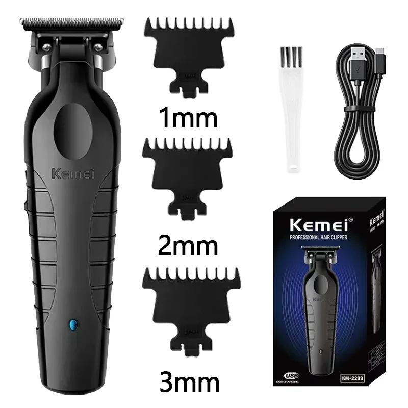 Kemei 2299 Barber Cordless Hair Trimmer 0mm Zero Gapped Carving Clipper Detailer Professional Electric Finish Cutting Machine