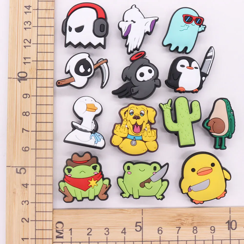 New Arrival 1-14Pcs PVC Ghost Dog Chick Penguin Frog Shoe Charms for Halloween Decorations DIY Children Bracelet