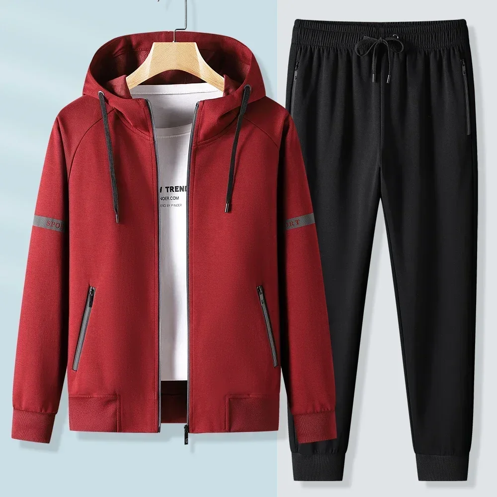 

Men Running Sports Tracksuits Male Workout Sports Outfit Autumn Spring Sets Hoodies Zipper Outwear Sportwear+Sweatpants Sets