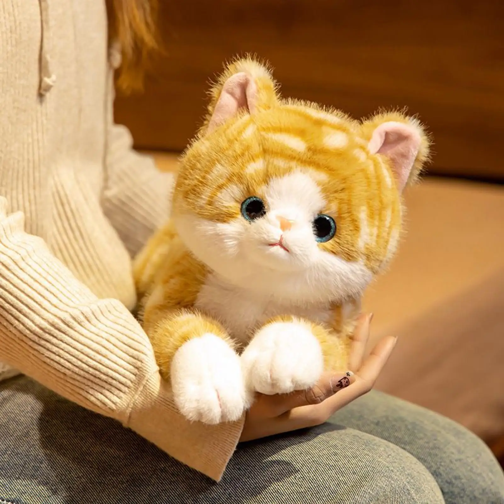 고양이 인형 19.6인치 누워있는 자세 인형 바디 필로우 장난감 사실적인 누워있는 자세 플러시 키튼 어린이 소녀 생일 성인 스트레스 해소용