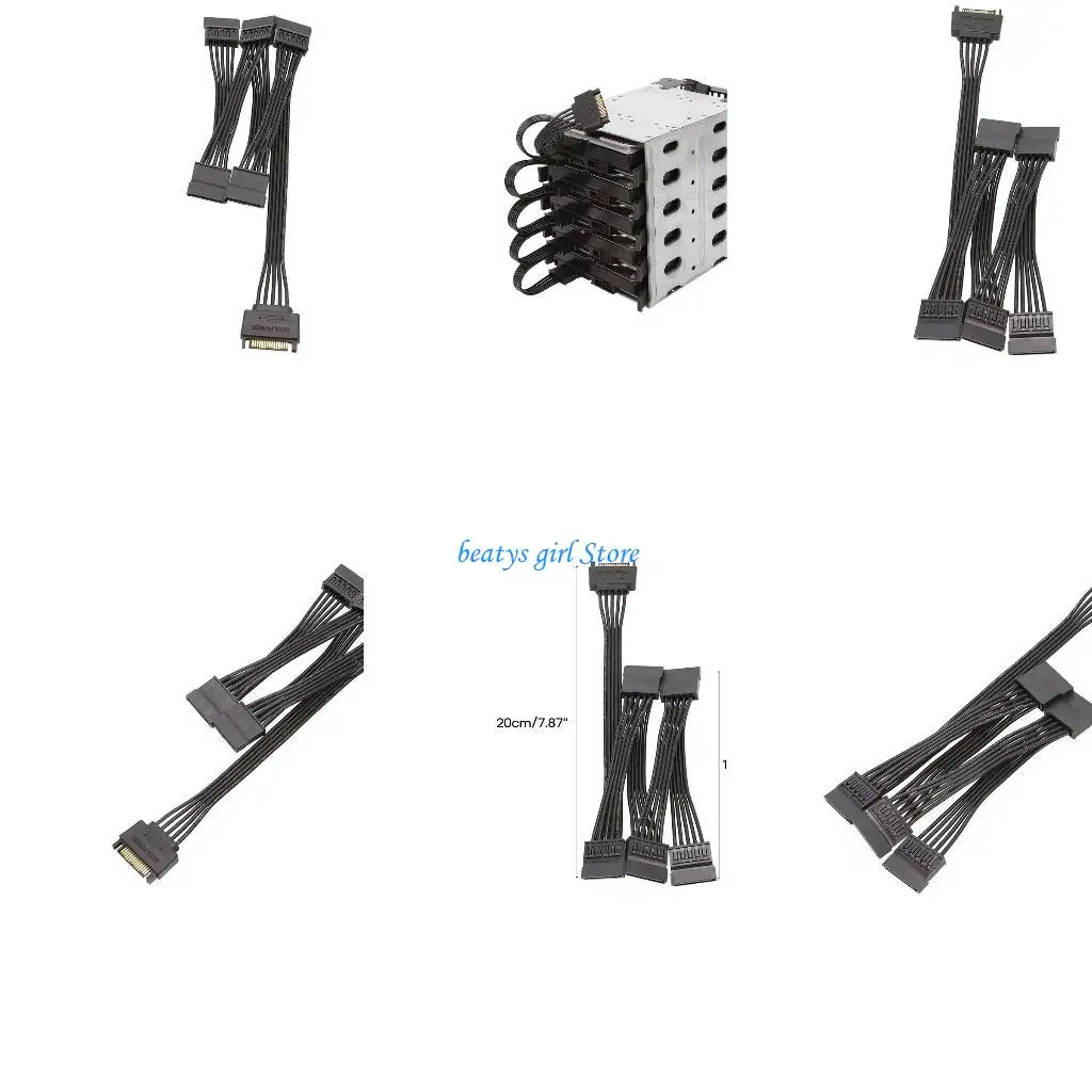 

C7AB 15 Pin Power Extension Cable 1 Male to 5 Female for 15Pin Hard Drives