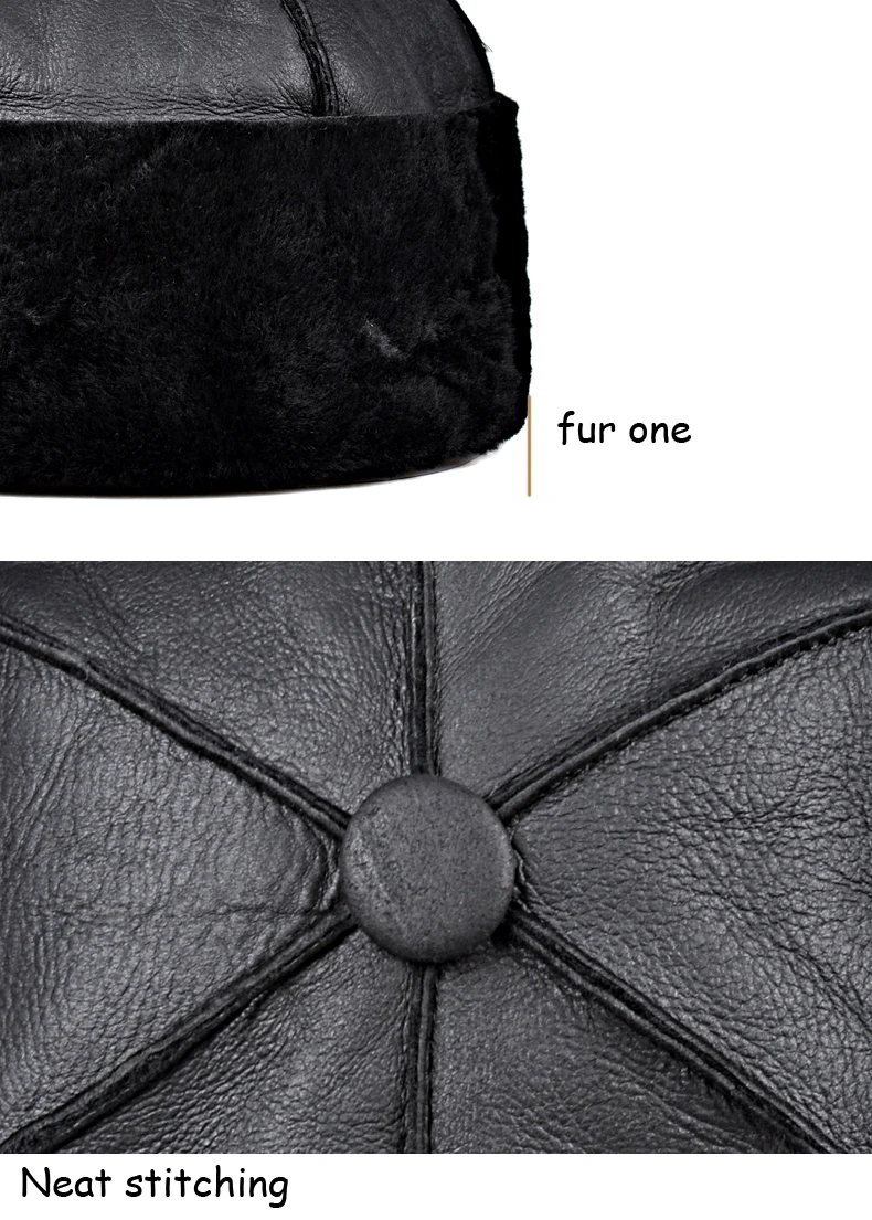 High End Fur One Piece Hat Men Women Winter Warm 100% Wool Genuine Leather Landlord Cap Male Cold-proof Outdoor Beanie Dad Gift