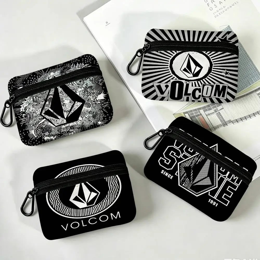 V-Volcom LOGO Wear-resistant Oxford Cloth Coin Purse Portable Backpack Hanging Card Storage Bag