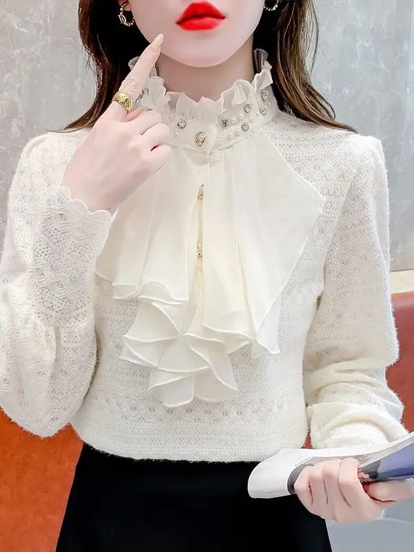 

Модная женская верхняя одежда с длинными рукавами и кружевной отделкой, осенне-зимняя новинка, элегантный дизайн, дышащая, комфортная, приятная к телу.