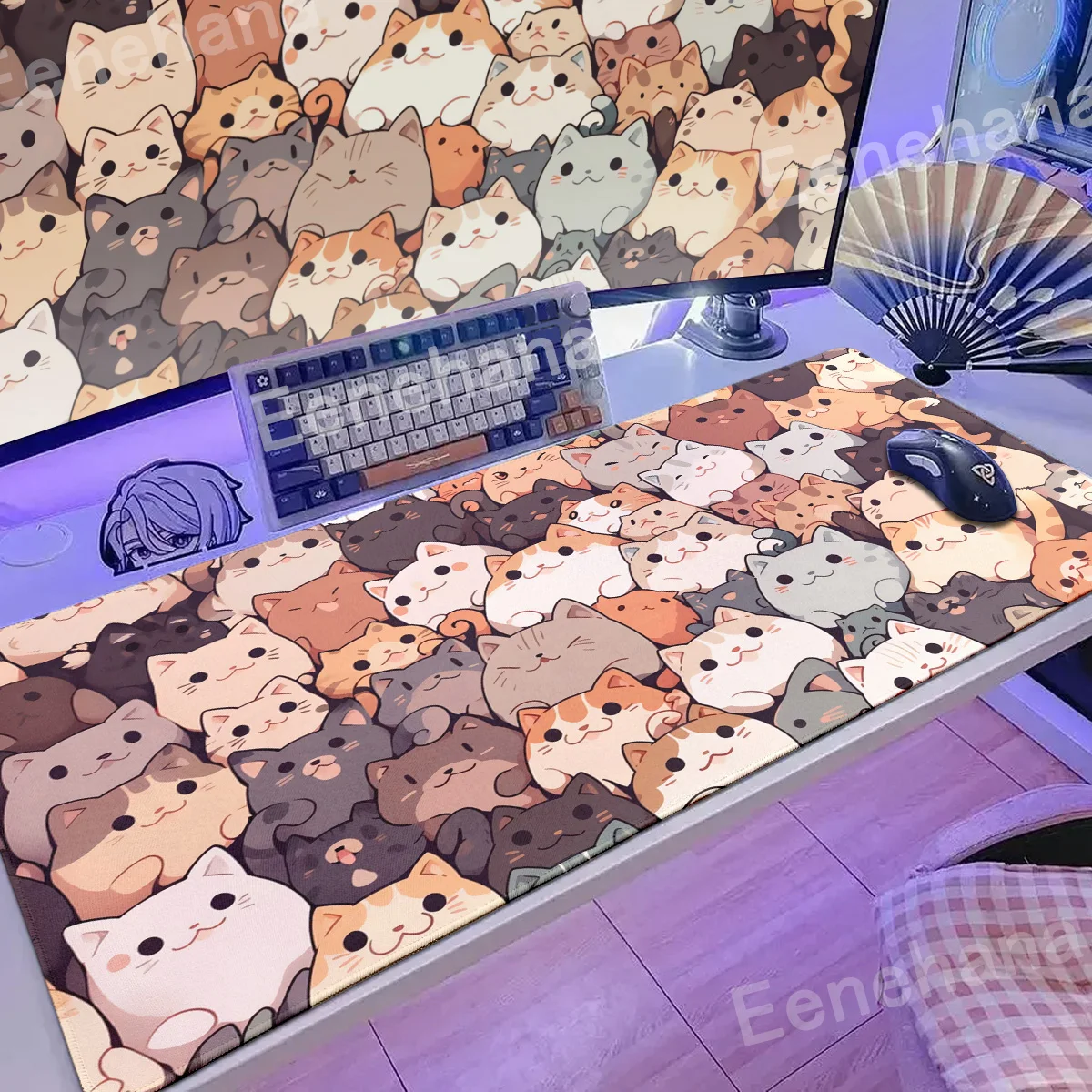 Duża podkładka pod mysz Kawaii Gamer Cute Japanese Cat hakimi Mouse Pad Art DeskMat Akcesoria do gier komputerowych Dywan 900x400 Maty do gier — zdjęcie produktu 3