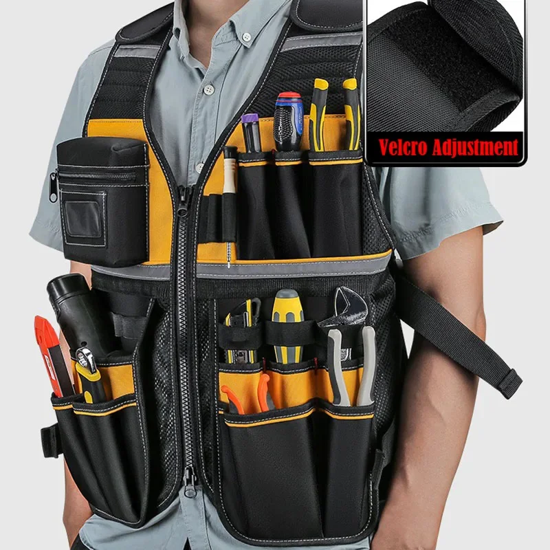 Multifunctional Electrician Work Clothes Reflective Vest Construction Safety Vest Hammer Holder Screwdriver Wrench Tool Bag