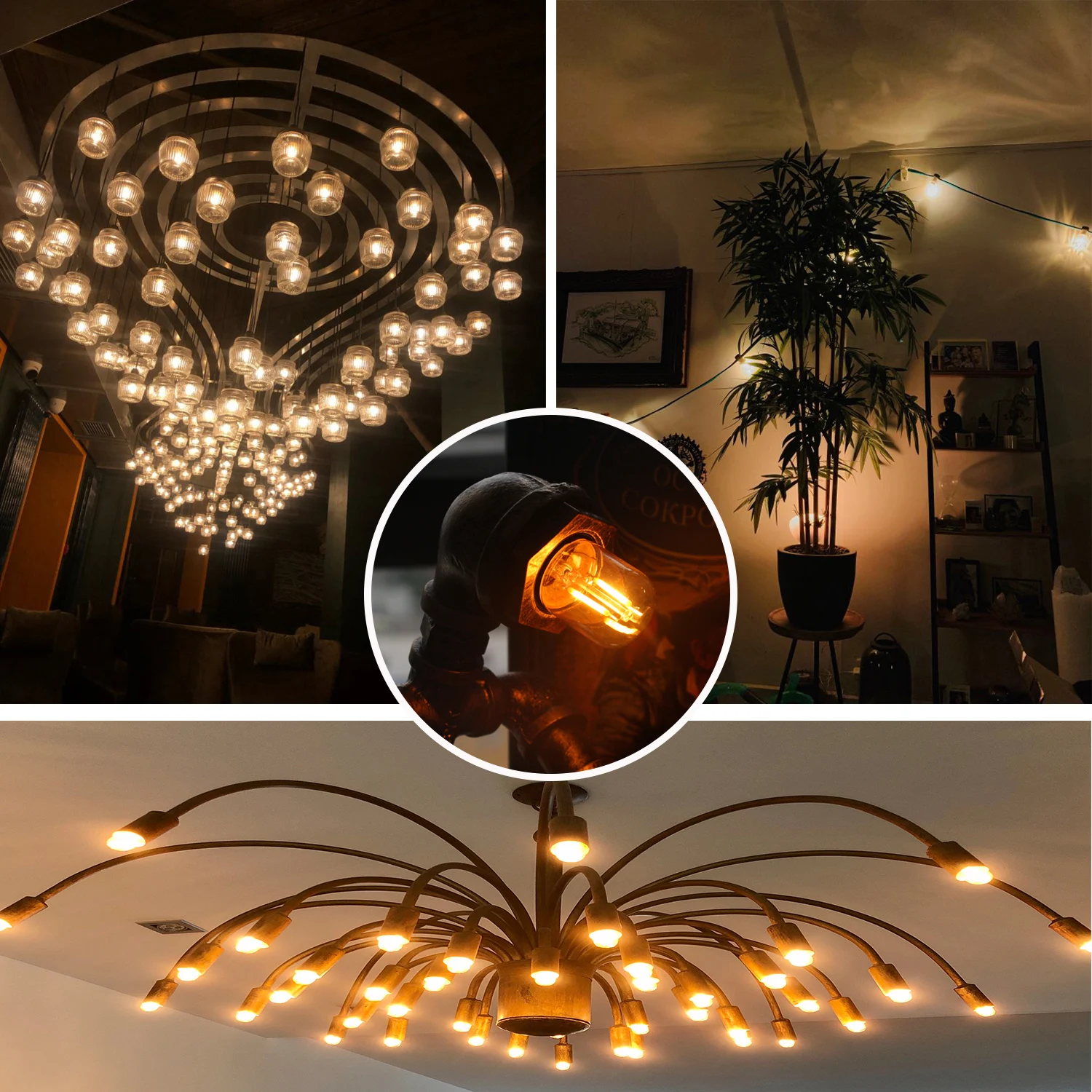 GANRILAND E27 Tubular Led Light Bulbs Gold Tint Warm White 2200K Low Watt 1W 110V 220V Dimmable Indoor Decor Vintage Small Bulb