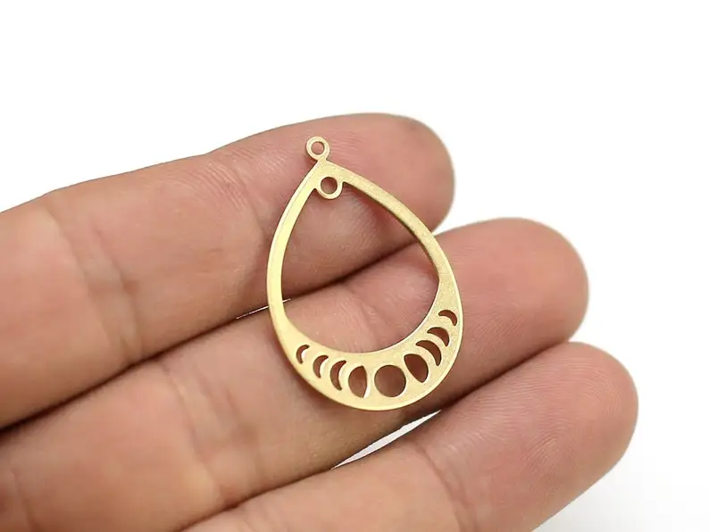 10pcs Brass Drop Charm, Moon Phase Earring Connector, 30.7x21.5x0.9mm, Earring Accessories, Jewelry Making - R1872