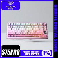AULA S75 Pro Mechanical Keyboard 80Keys Tri Mode Wireless 4000mAH Long Life RGB Display PBT Gasket Gamer E-sports Keyboards Gift