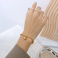 Liora Heart Ball Round Pendant Bracelets For Women Stainless Steel Gold Color Balls Chain Bracelets Fashion Waterproof Jewelry