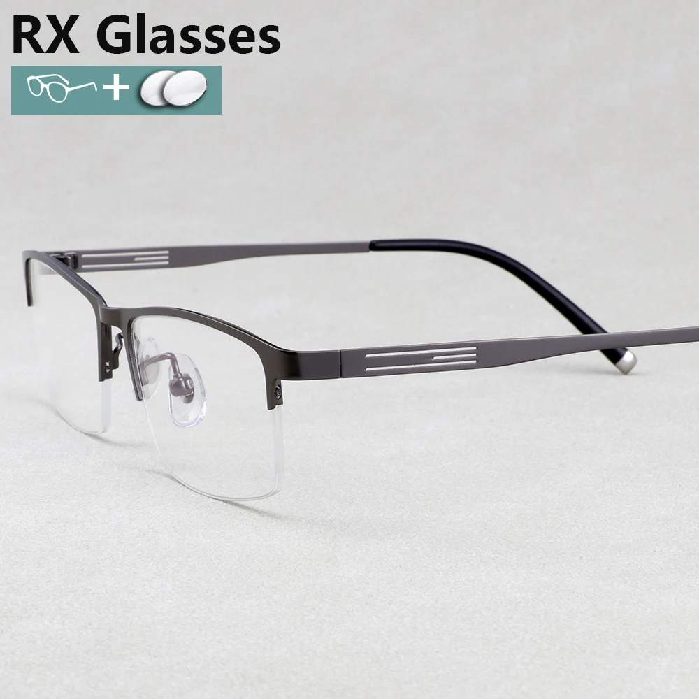 

RX Office Eyewear Prescription Glasses Men Metal Half Optical Frame Myopia Hyperopia Lenses Progressive Reading Anti-Reflection