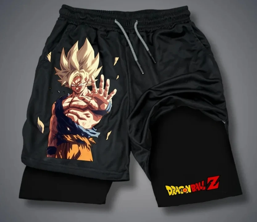 

Мужские шорты с принтом Dragon Ball — состоящий из двух частей, эластичный шнурок, карман для монет, петля для полотенец, наклонные карманы, усиленная подкладка