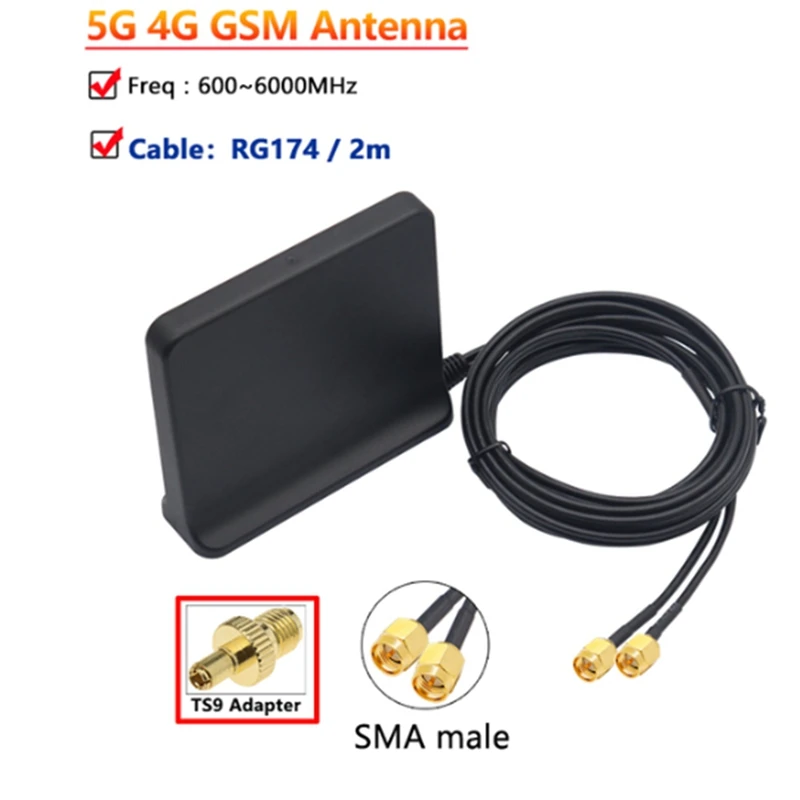 AA58 Signal Boost 5G 4G LTE 3G GSM Mimo Aerial High Gain 12Dbi 600-6000Mhz External Omni WiFi Antenna(Black with Ts9 Adapter)