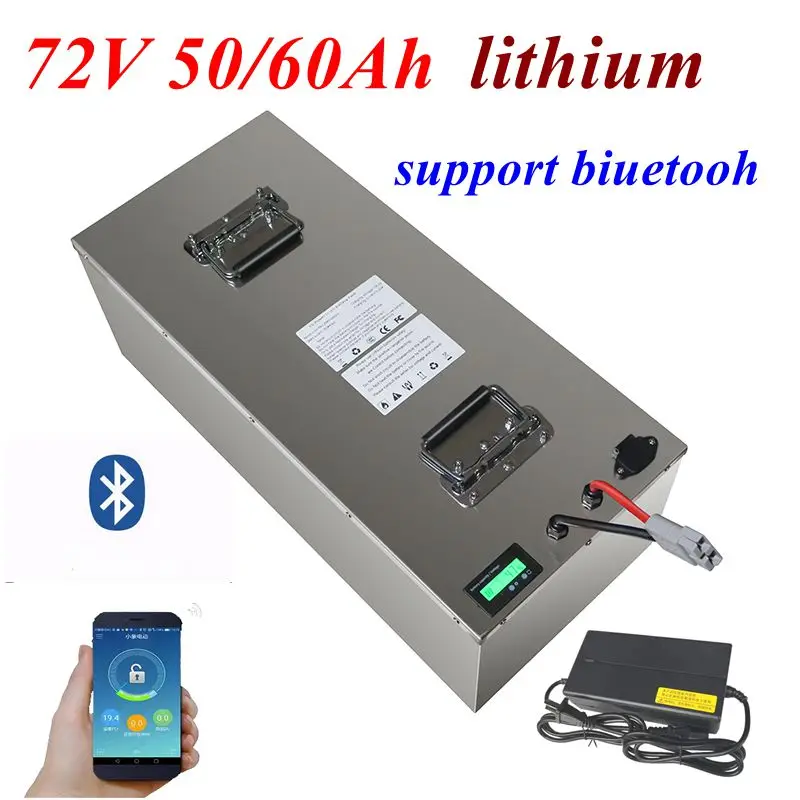 

li ion 72 В 50 Ач 60 Ач литий-ионный аккумулятор с Bluetooth APP BMS для скутера 3000 Вт 5000 Вт, мотоцикла + зарядное устройство 10 А