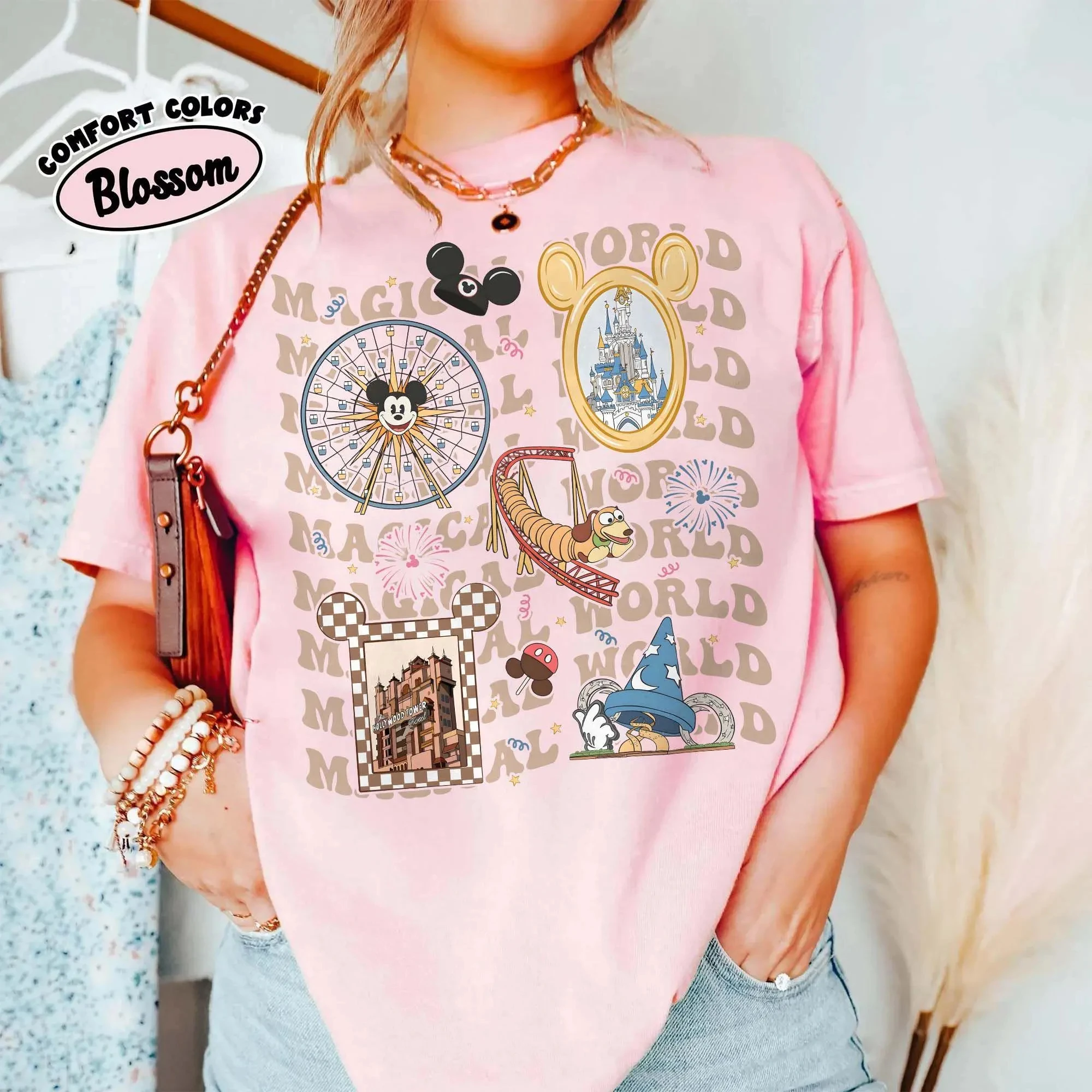 Colar retrô Disney Magic World Comfort ®   Camisa, Epcot World Tour Hollywood Studios Camisa EPCOT, Camisa do Parque Mágico