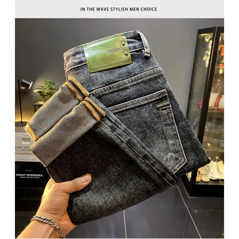 

Модные эластичные мужские рваные джинсы в американском стиле в стиле ретро, осень 20225, новые стильные узкие повседневные брюки-шаровары