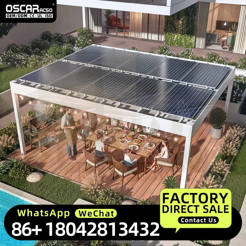 3*3m Outdoor Bioclimatic Aluminum Structure with Powder Coated Frame and Nature Treated Wood for Garden Patio Backyard Pergola