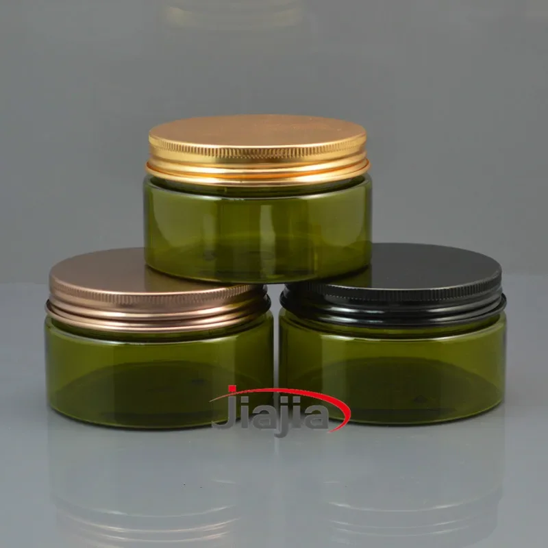 100g Plastic Green Jar with Metal Cap Cream Lotion Bath Salt Packaging Jar Body Scrub Container Cosmetics Refillable Pack 20pcs