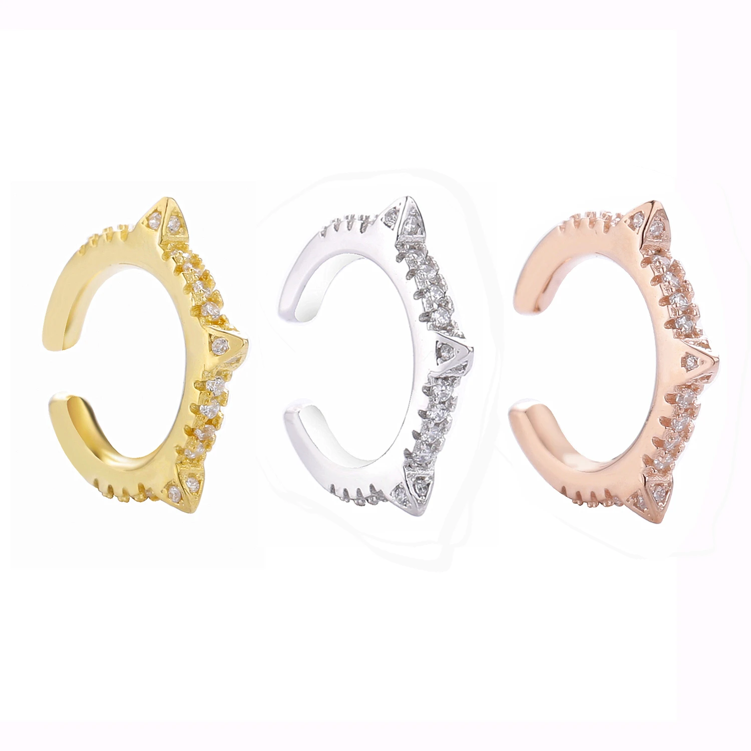 

925 Sterling Silver Ear Cuff Clip Earring Pave 3A Full Zircon Non Pierced Rivet Tips Cone Spike Ear Cuff Quality 18K Gold Plated