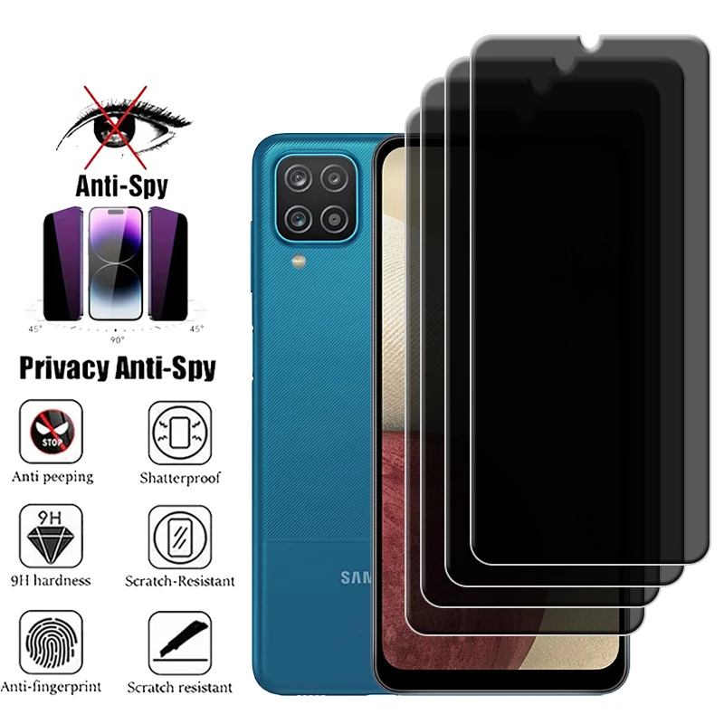 

4Pcs For Samsung Galaxy A12 Glass For Samsung A12 Screen Protector 9H HD Protective Anti-Spy Privacy Tempered Glass Samsung A12