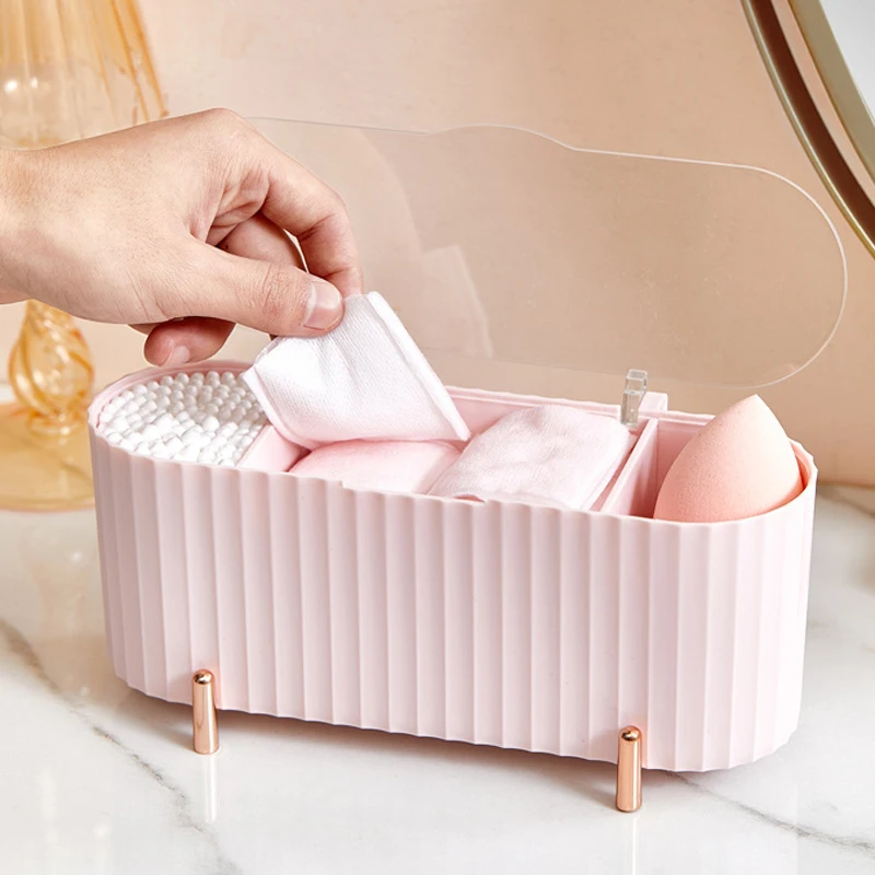 Dust-proof Desktop Cosmetics Storage Box Makeup Organizer Cotton Pads Beauty Egg Holder Bathroom Jewelry Jewelry Organizer Box