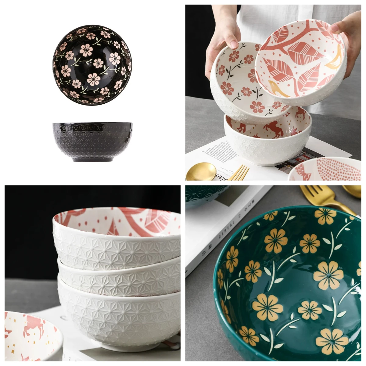 

PYH Modern Light Luxury Embossed Threaded Porridge Bowl Household Creative 6-inch Bowl Cute Eating Soup Bowl