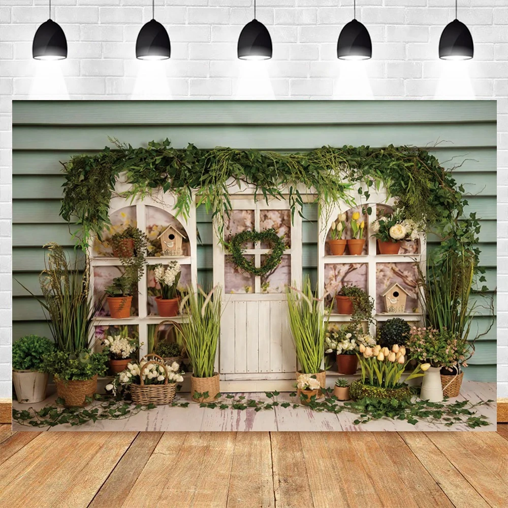 Spring Easter Flower Background for Photography Wooden House Floor Rabbit Bunny Egg Newborn Baby Portrait Backdrop Photo Studio