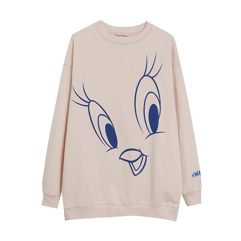 

Women's Winter Fleece round Neck Cartoon Cute Medium-Length Sweatshirt Loose Slimming Large Version Age-Defying Trendy