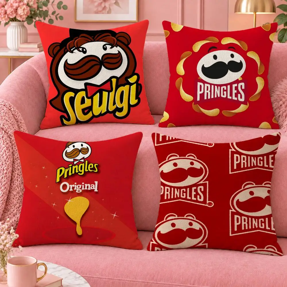 Food Crispy Potato Chips Pringles Cushion Cover Cute Cartoon Throw Pillow Cover Soft Plush Cushion Cover Sofa Bedroom Home Decor