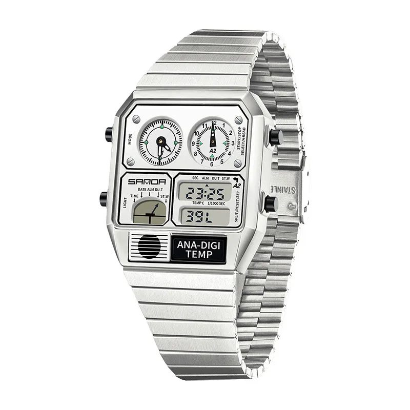 新型AL-165は、ファッショナブルなデュアルディスプレイ目覚まし時計電子時計であり、防水スポーツ電子時計です。