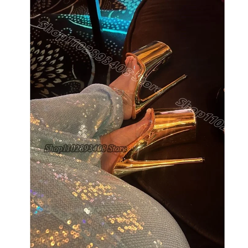 Gold Clear PVC Performance Sandals Solid Platform Stylish Thin High Heels 23CM Women Pole Dance Sexy Sandals Zapatos Para Mujere
