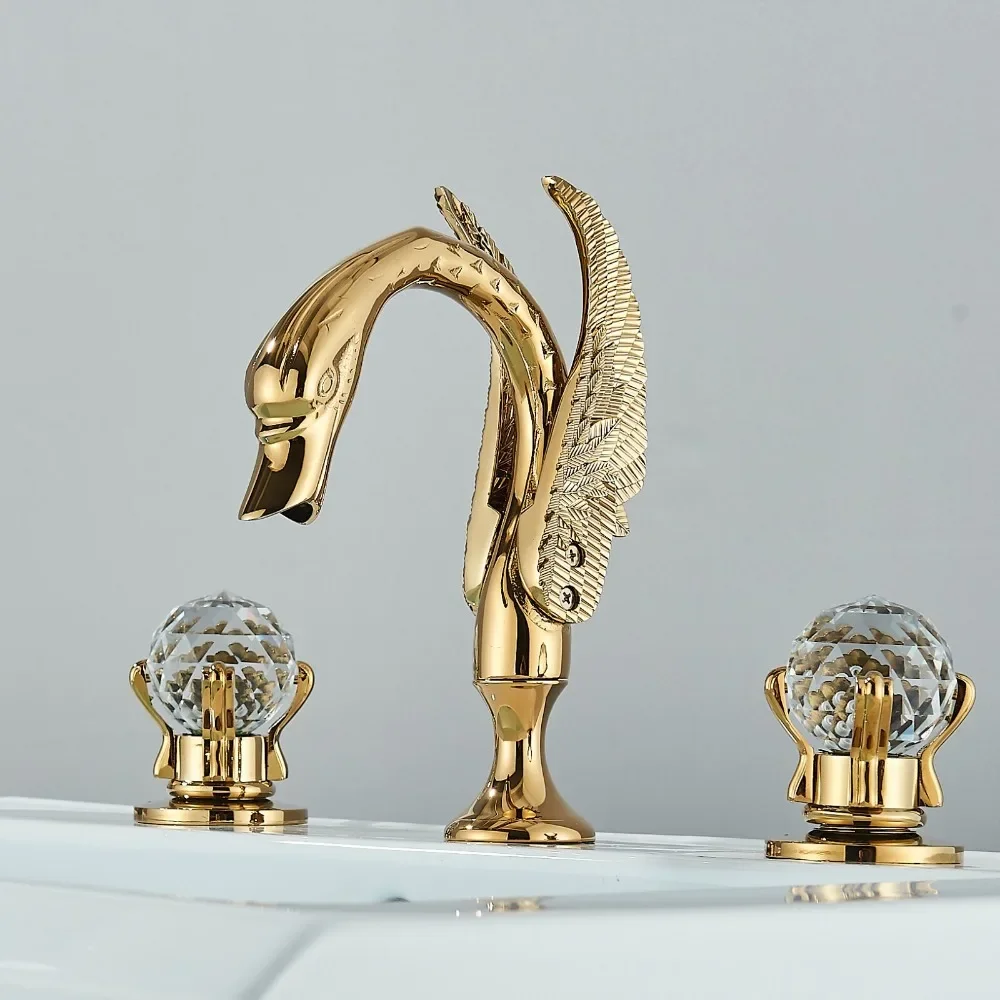 

Gold Swan 8 in Widespread Bathroom Sink Faucet 3 Holes Vanity Basin Mixer Tap