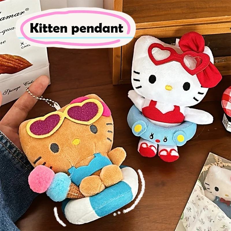 Kawaii Cute Anime Sanrio Swimming Circle Hello Kitty Doll Keychain Pendant For Women Girls Cartoon Backpack Decoration Gifts image 2