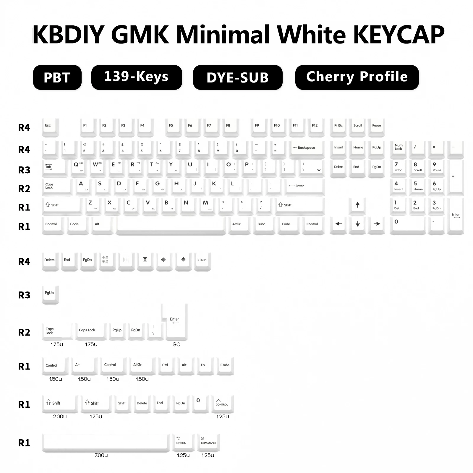 KBDiy 139 Keys/Set PBT Korean GMK Minimal White Keycap Custom ISO Cherry Profile for Mechanical Keyboard Keycaps for MX switches