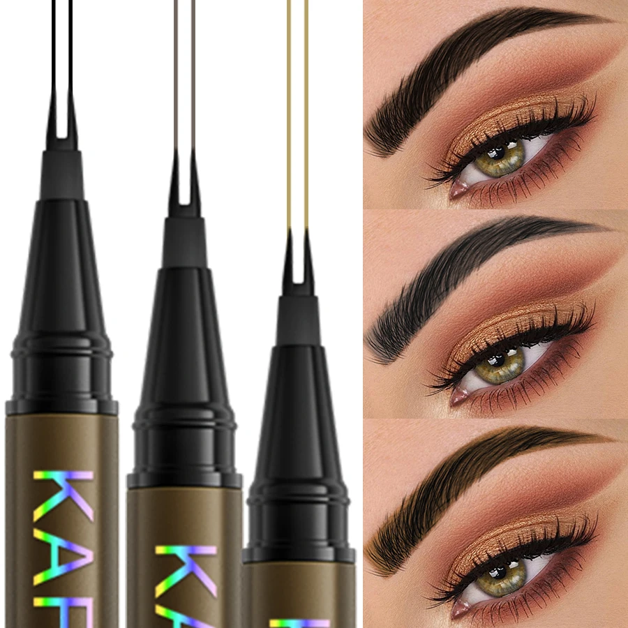 Caneta de sobrancelha microblading, 8 cores, 2 garfos, à prova d'água, líquida, para sobrancelha, delineador, cílios, marrom, preto, maquiagem, lápis de olhos