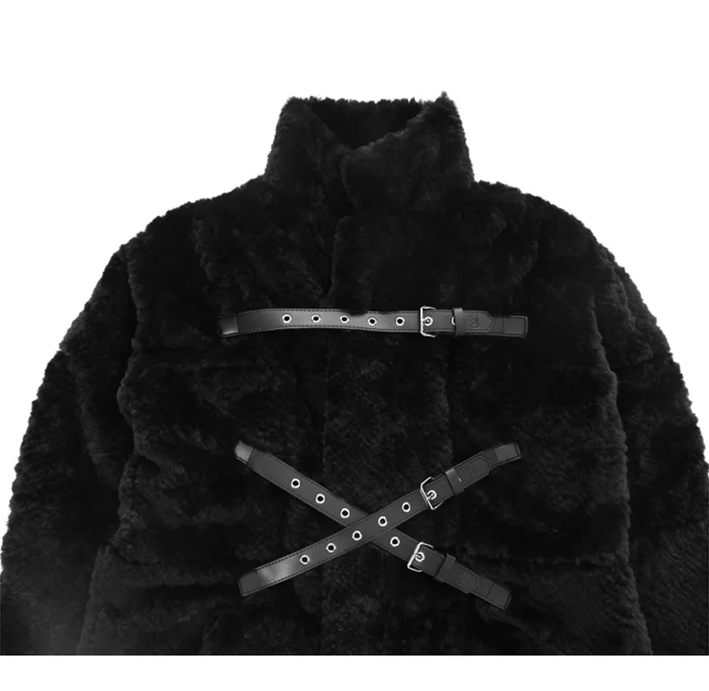 Lautaro Winter Cool Long Loose Casual Soft Thick Warm Black Fuzzy Faux Fur Coat Women Stand Collar Punk Style Fluffy Jacket 2023