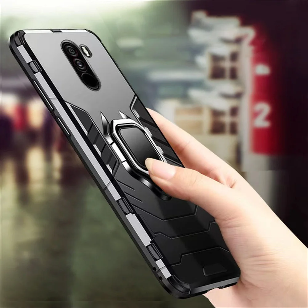 Schutzhülle für Xiaomi Pocophone F1, stoßfest, aus PC+TPU, Schutzrückseite für Poco F1, mit magnetischem Halter-Ring.