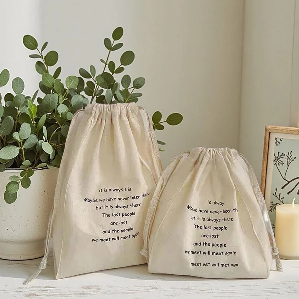 

Сумка для упаковки из натурального органического материала, хлопковая сумка для ювелирных изделий на шнурке с принтом логотипа, серьги, кольца, ожерелье, сумки-органайзеры