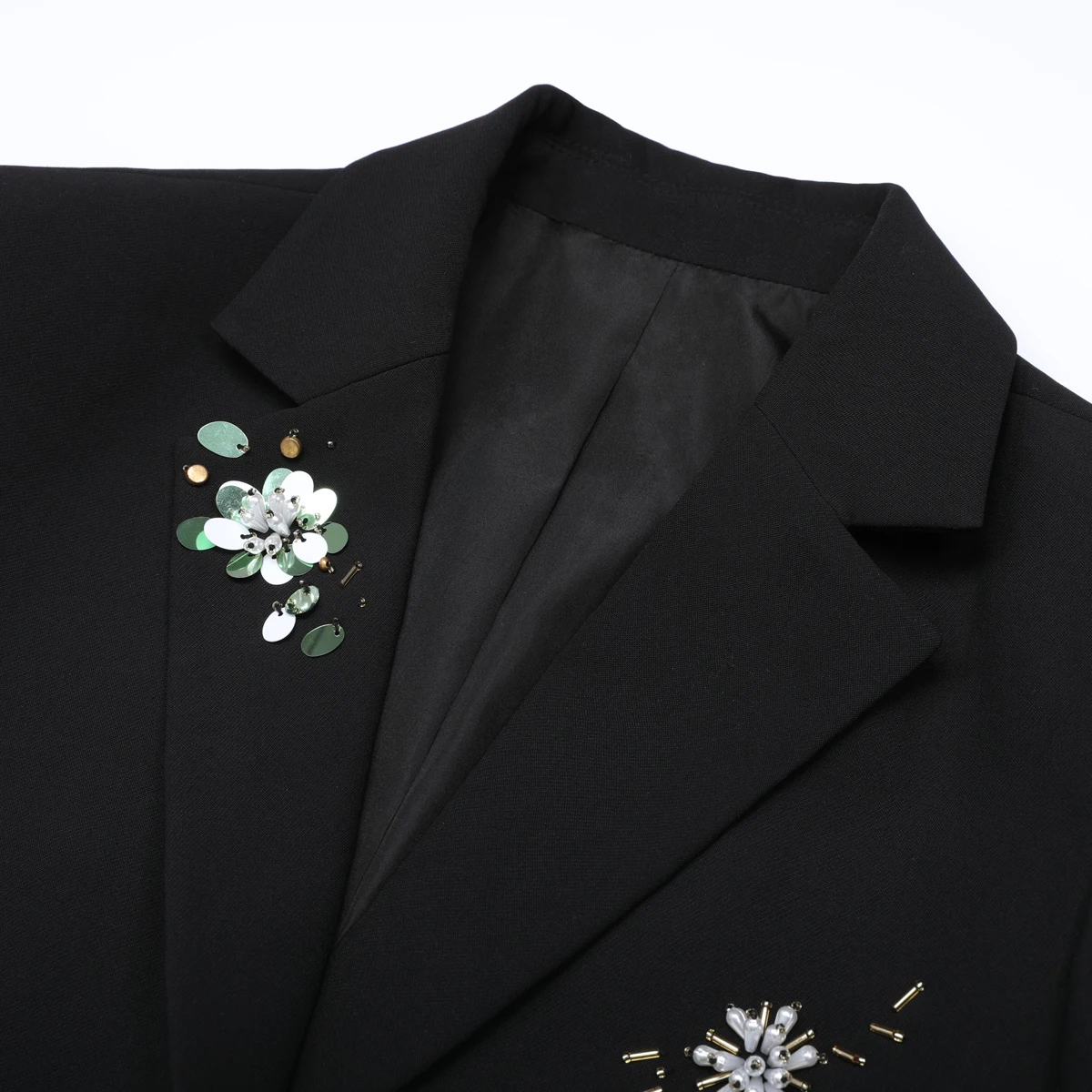 

25264 Spring and Autumn New Luxury Exquisite Nail Bead sequin Long Sleeve Button Casual Commuter Women's Suit Coat