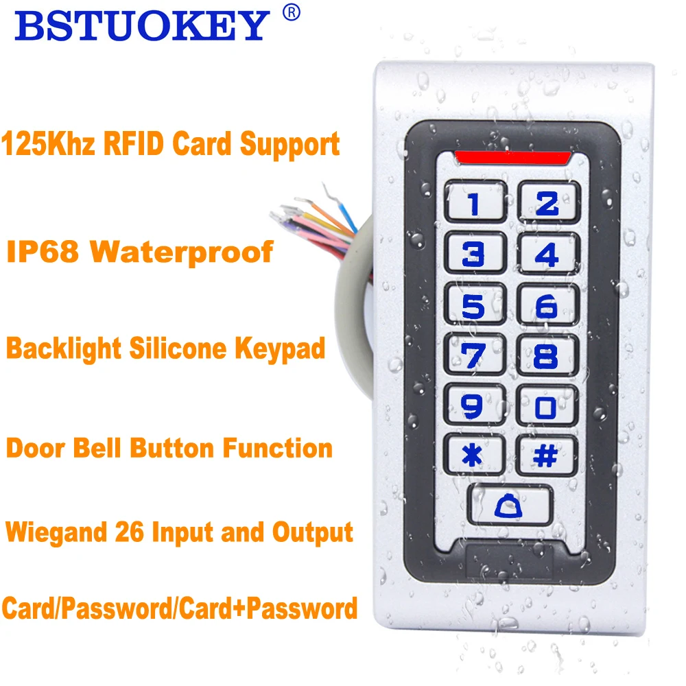 

RFID 125Khz EM Keypad Door Access Control system IP68 Waterproof Metal case Silicon Key Security Entry Door Reader