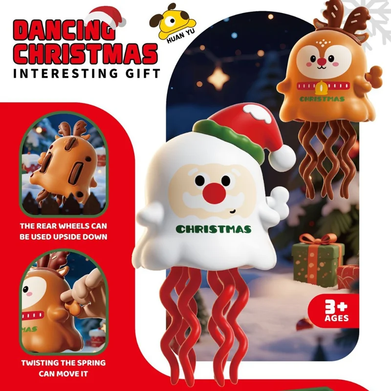 Novidade dança papai noel elk brinquedo divertido sem necessidade de bateria enrolamento primavera dos desenhos animados criativo gags brinquedos para crianças presentes de natal